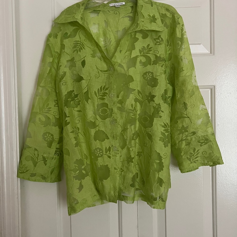 Ladies Erin London Lime Green 3/4 Sleeve Shirt Blouse